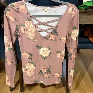 Heart & Hips Floral Long Sleeve Top - Mauve